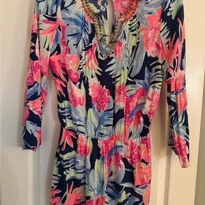 Lilly Pulitzer Pink and Blue romper with Gold Accents